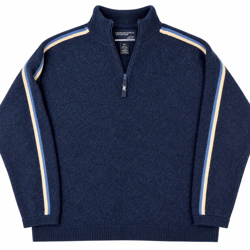 American Eagle AE77 Mens XL Lambswool Quarter Zip Sweater Prppy